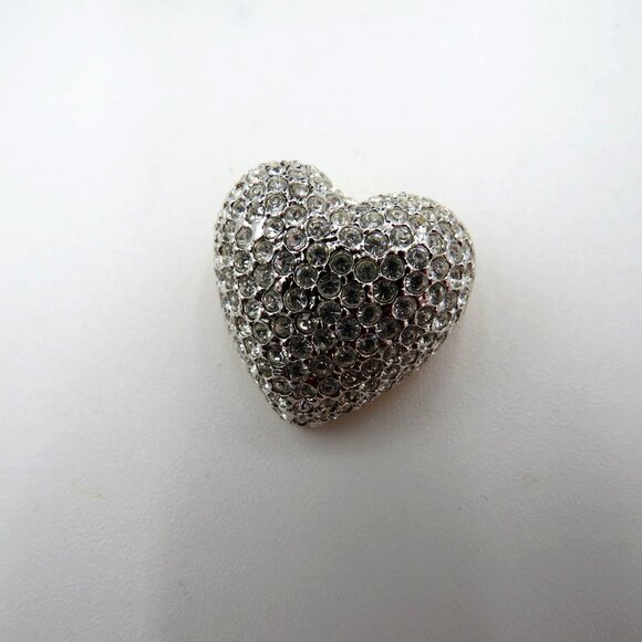 Vintage Heart Brooch Pave Rhinestone Puff Gold Tone Back Pendant - Picture 2 of 9